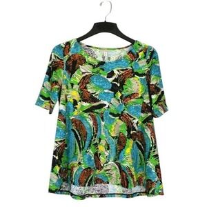 Dana Buchman Top Womens Size S Short‎ Elbow Sleeve Round Neck Abstract Print